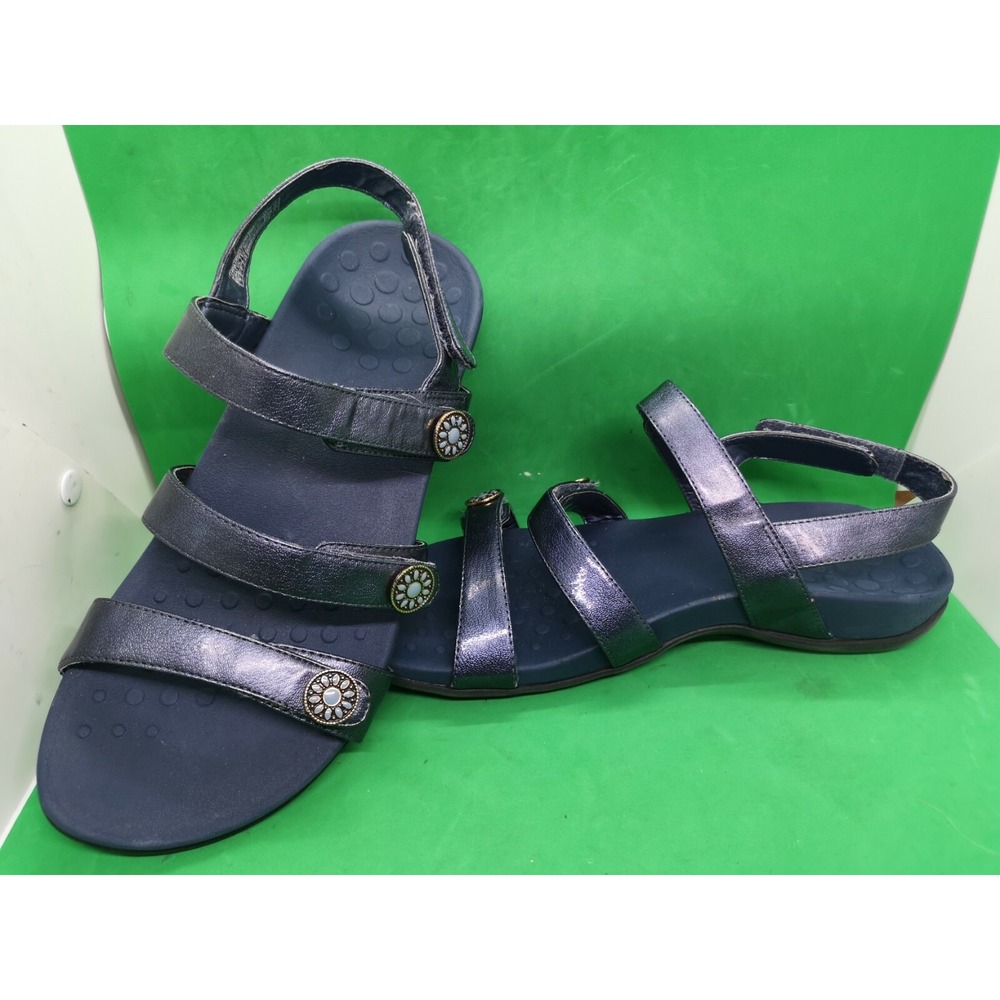 Women's VIONIC 44cathy Blue Metallic Hook And Loop Sandals US Size 9 Wide